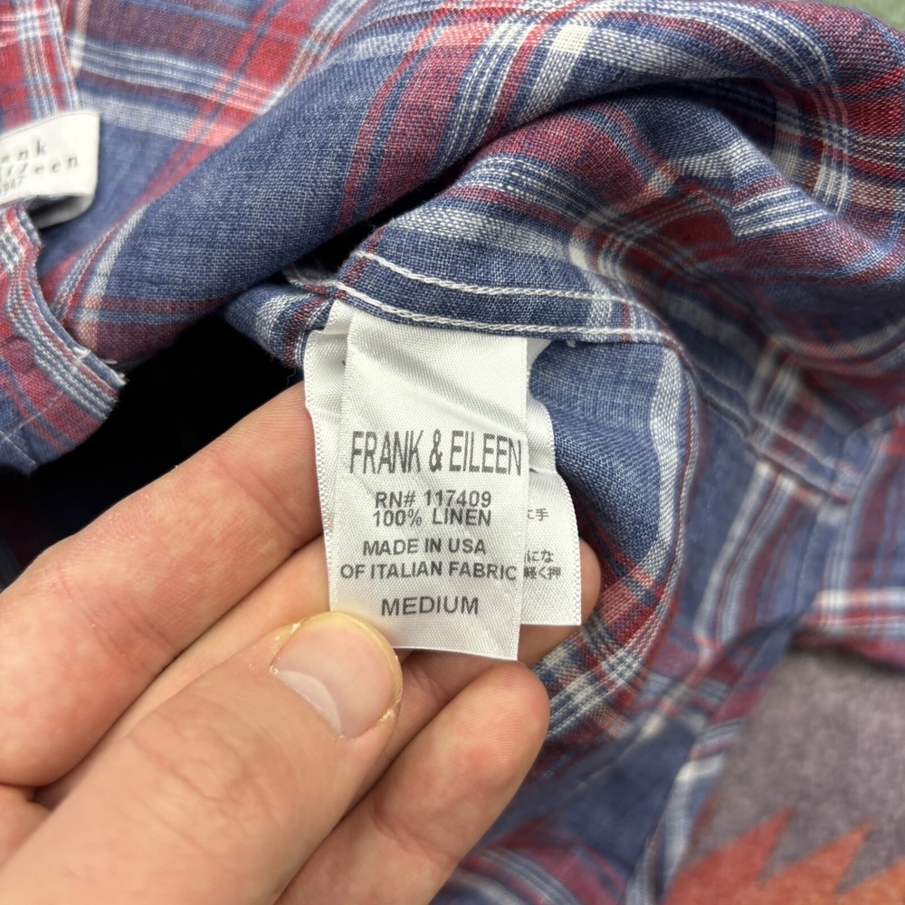 Frank & Eileen Shirt Mens Medium Blue Plaid Luke Linen Long Sleeve Button Up USA - Picture 9 of 12